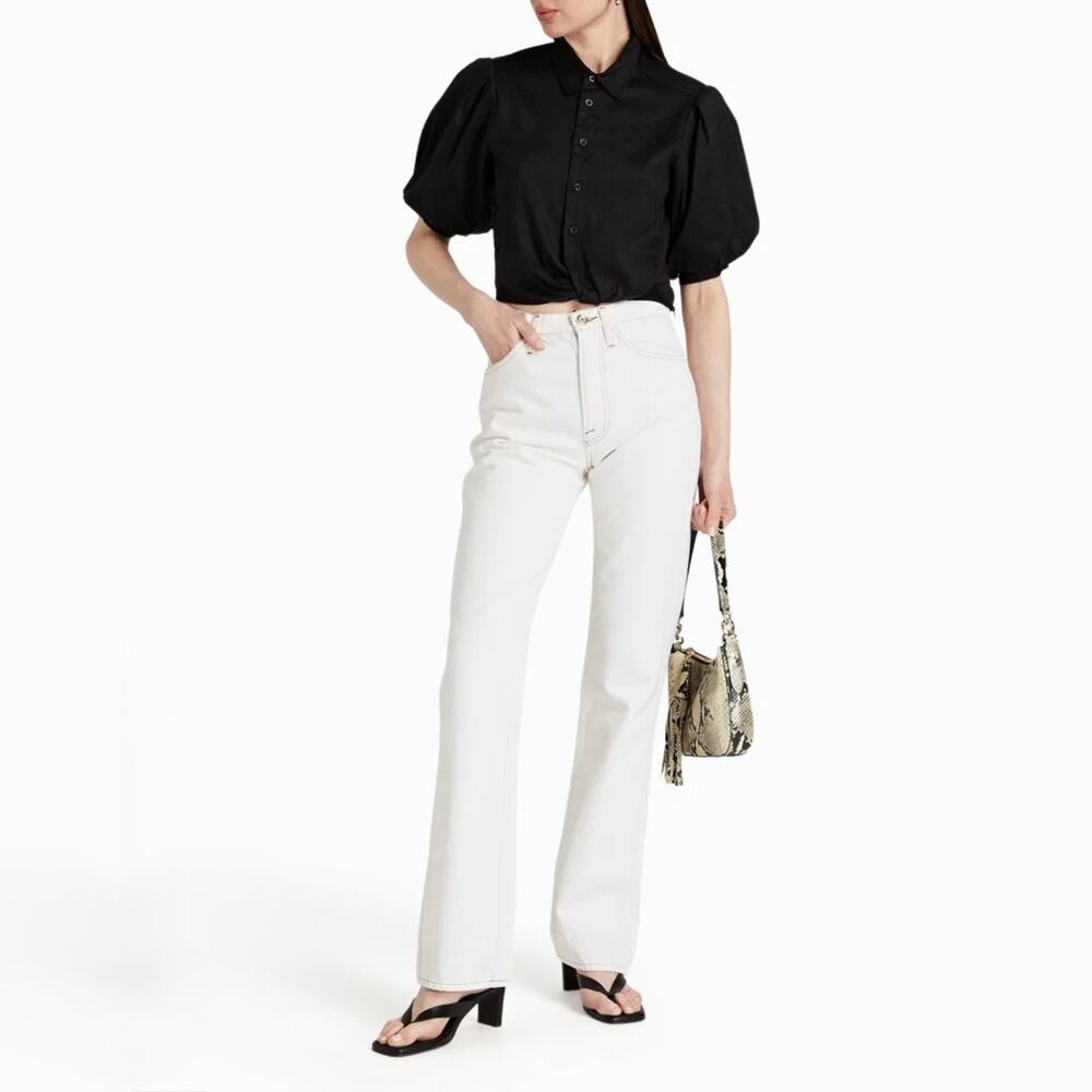 FRAME The True Straight High Rise Jeans 25 Blanc Cream Contrast Stitch Italy
